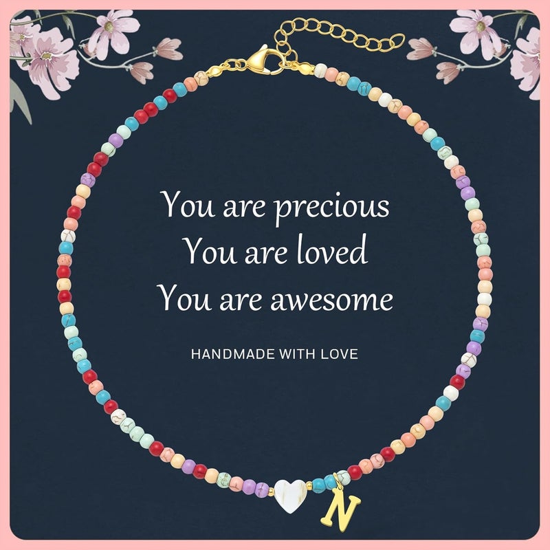 JUNYANGY Colorful Beaded love Initial Necklaces Gifts for Girls teens Kids Gifts Personalized Birthday Gifts gifts for grandkids Necklace for Girl Jewelry - Image 1